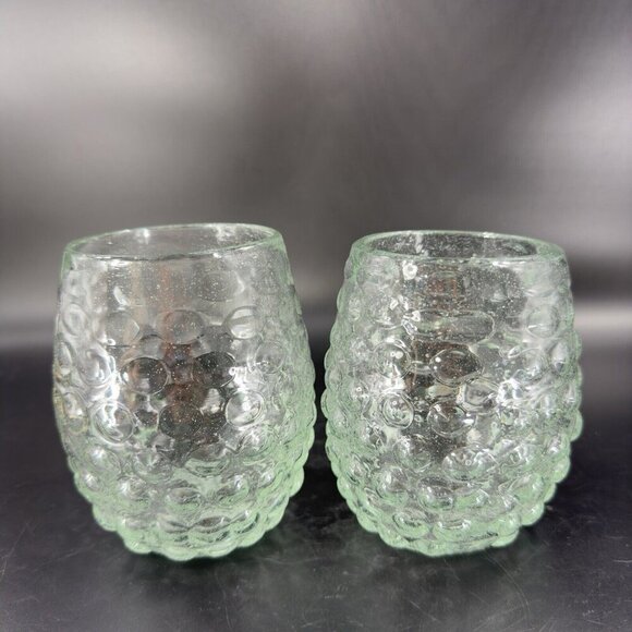 Hand Blown Stemless Drinking Cups Tumbler Set 2 Recycle Glass Green Tint Glasses - Picture 14 of 16